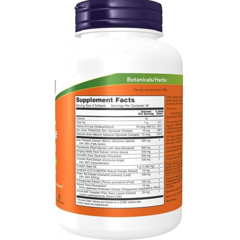 Комплекс для здоров'я передміхурової залози NOW Foods Prostate health 90 Softgels