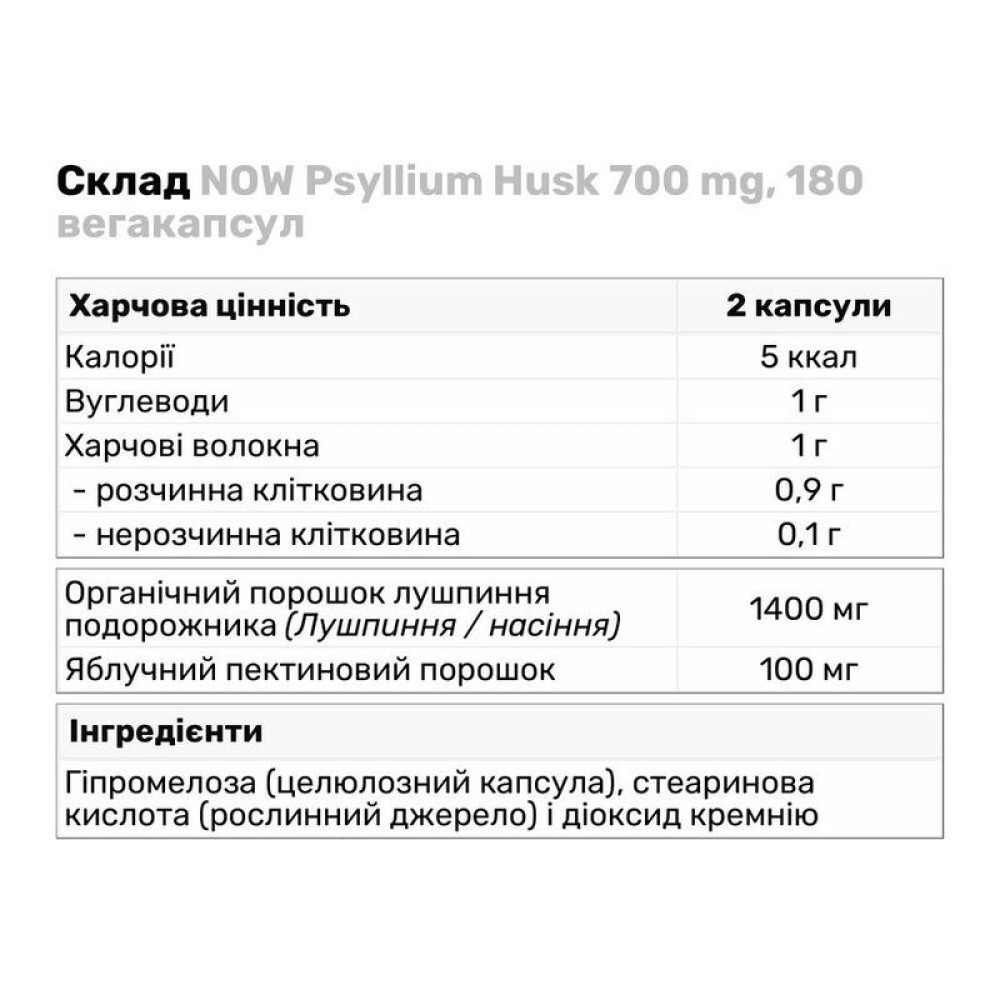 Клітковина NOW Foods Psyllium Husk 700 mg 180 Veg Caps
