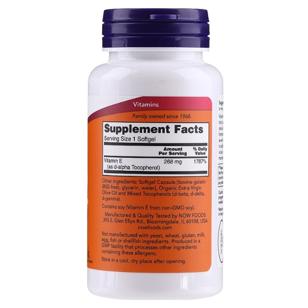 Вітамін E NOW Foods Vitamin E-400 with Mixed Tocopherols 100 Softgels