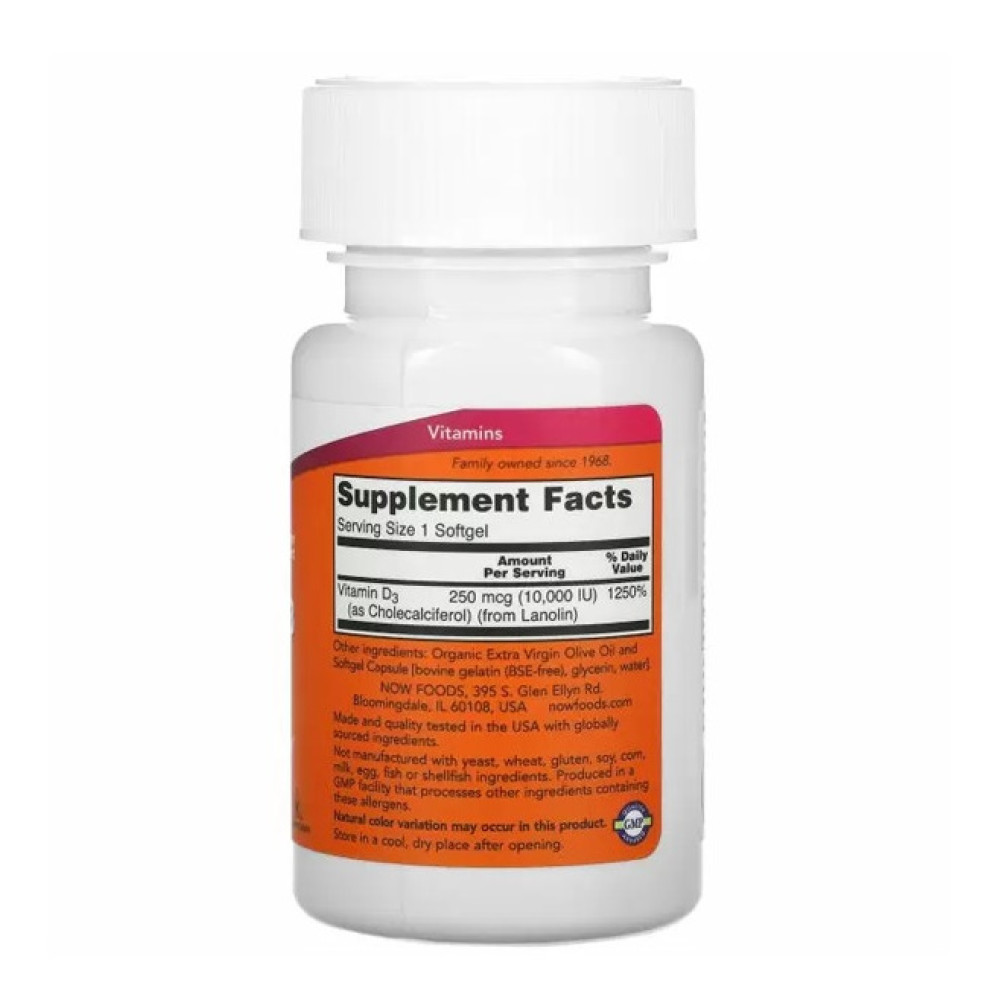 Вітамін D NOW Foods Vitamin D-3 10000 IU 240 Softgels