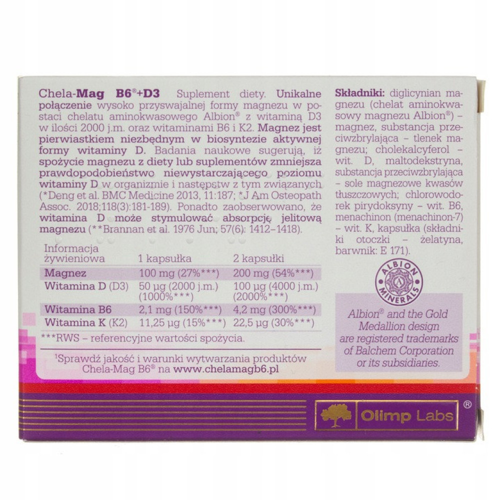 Вітамінно-мінеральний комплекс для спорту Olimp Nutrition Chela-Mag B6+D3 30 Caps