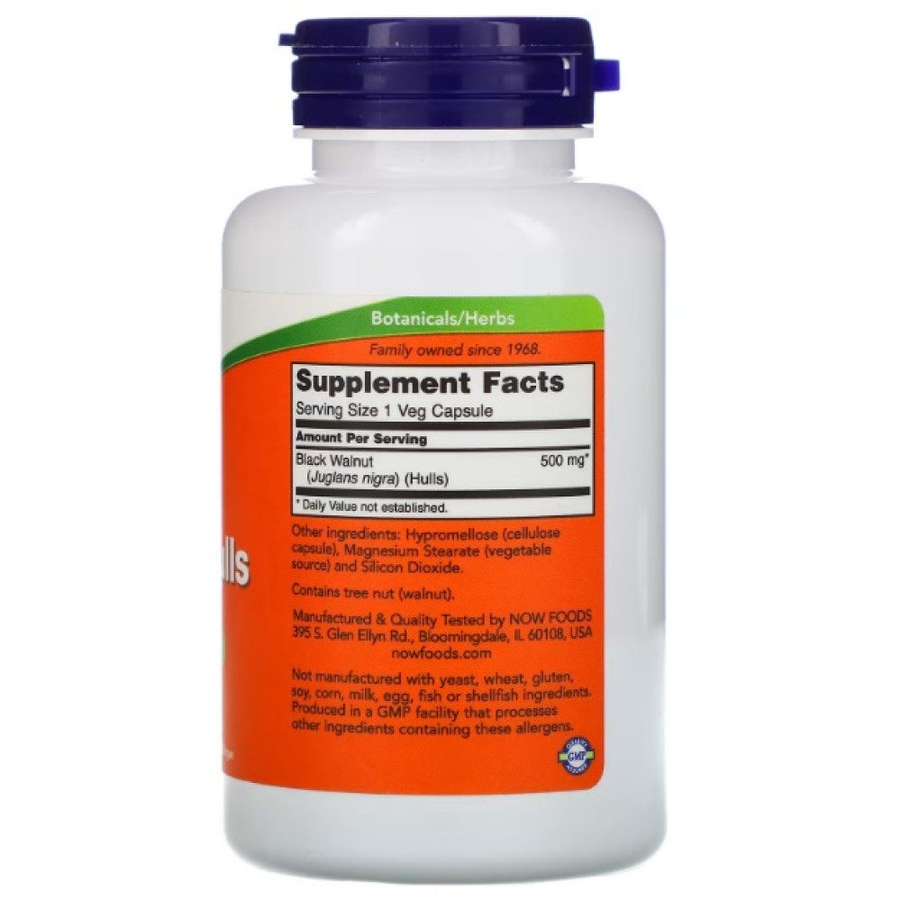 Чорний горіх NOW Foods Black Walnut Hulls 500 mg 100 Veg Caps