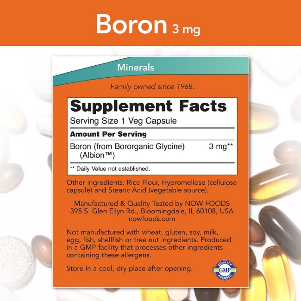 Мікроелемент Бор NOW Foods Boron 3 mg 100 Veg Caps