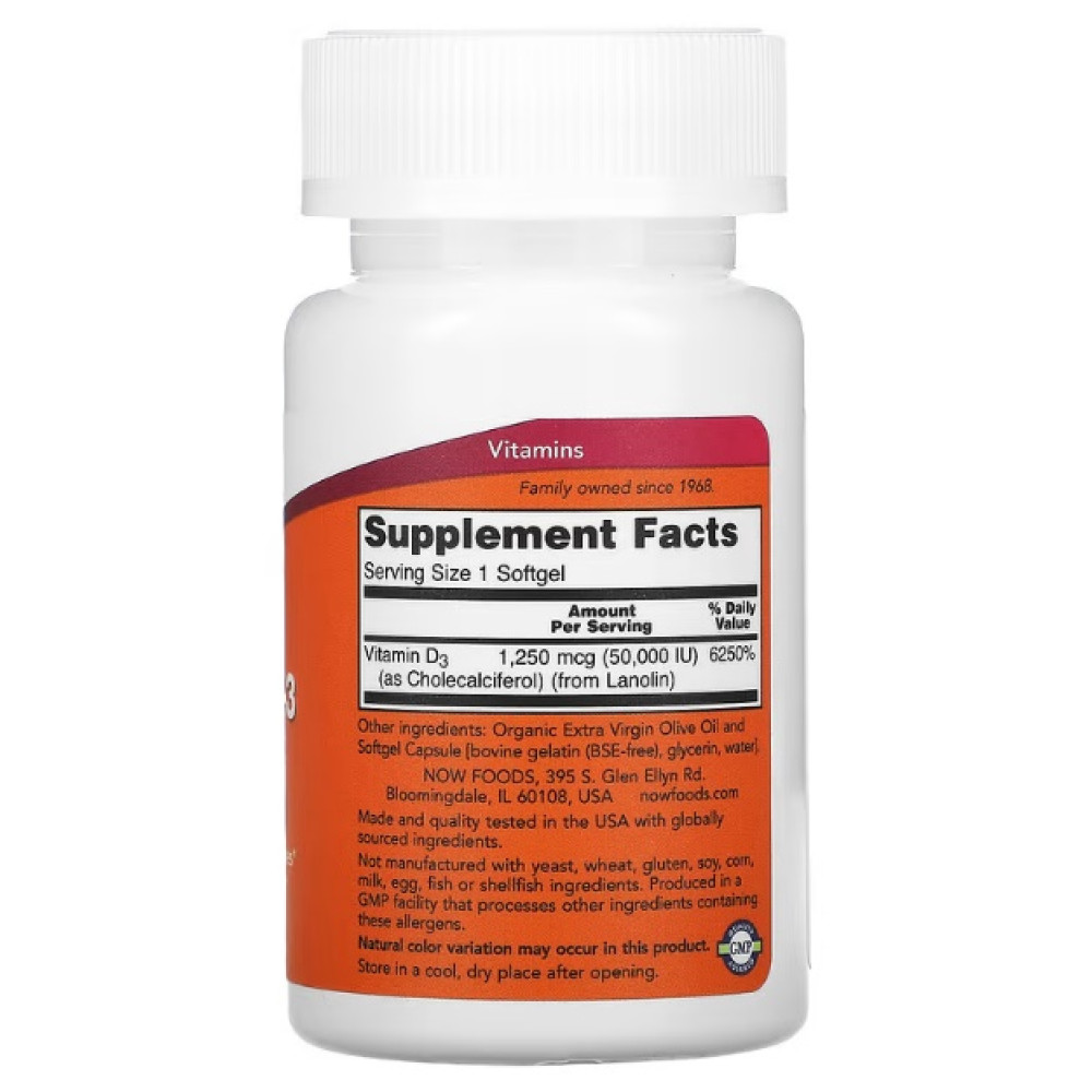 Вітамін D NOW Foods Vitamin D3 50000 IU 50 Softgels