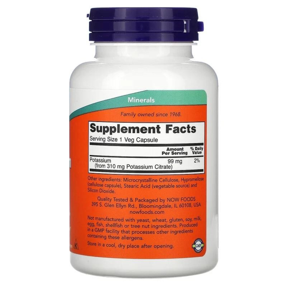Мікроелемент Калій NOW Foods Potassium Citrate 99 mg 180 Veg Caps