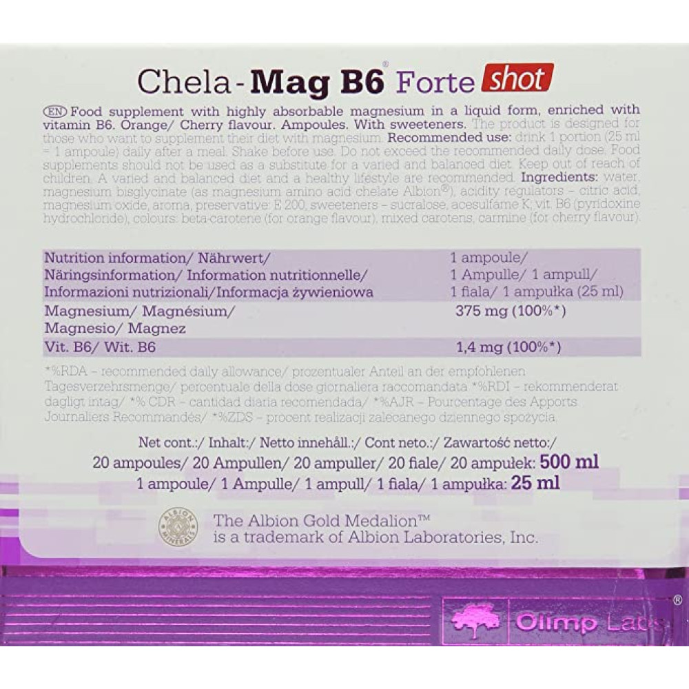 Вітамінно-мінеральний комплекс для спорту Olimp Nutrition Chela-Mag B6 Forte Shot 20 х 25 ml Orange