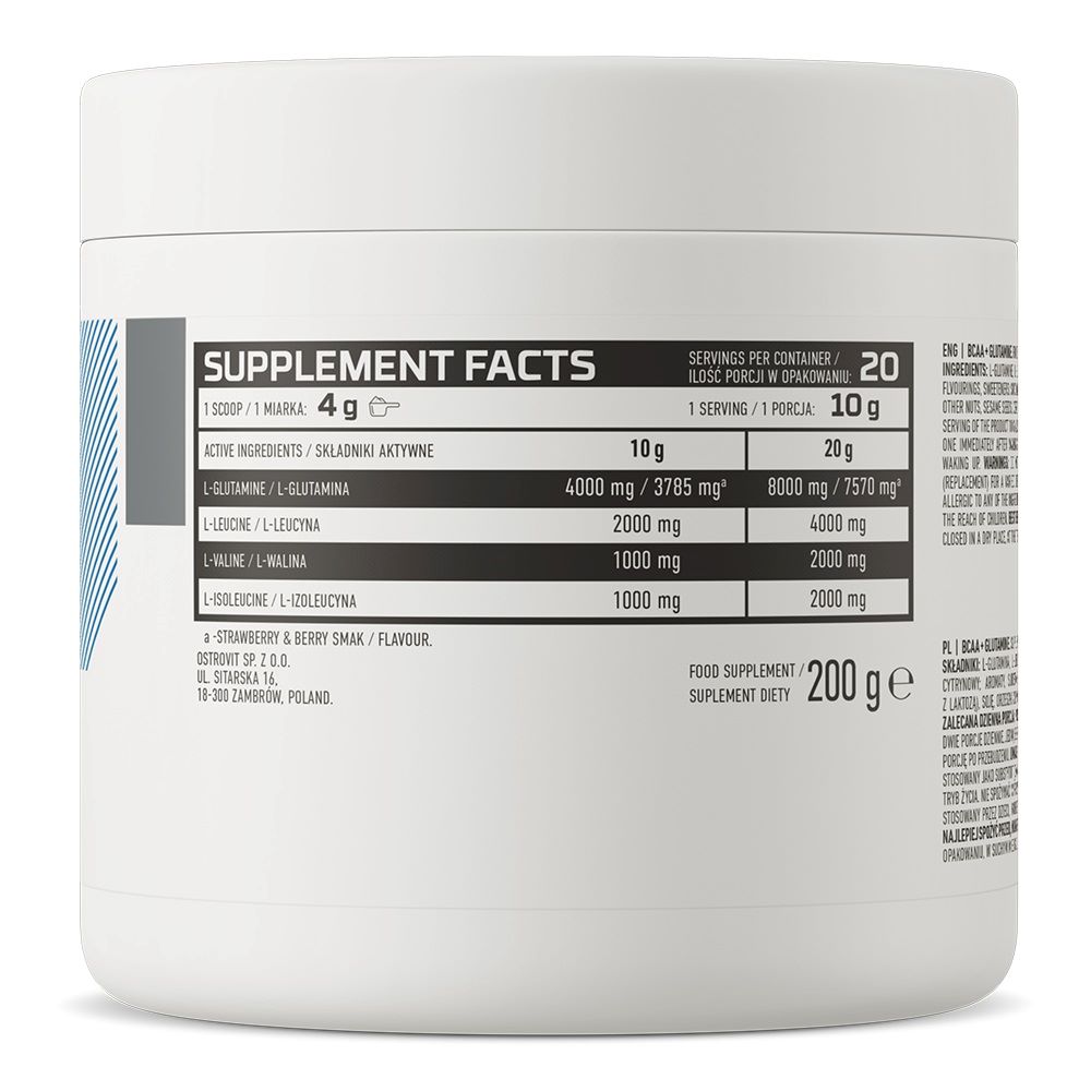 Амінокомплекс для спорту OstroVit BCAA + Glutamine 200 g /20 servings/ Strawberry Berry
