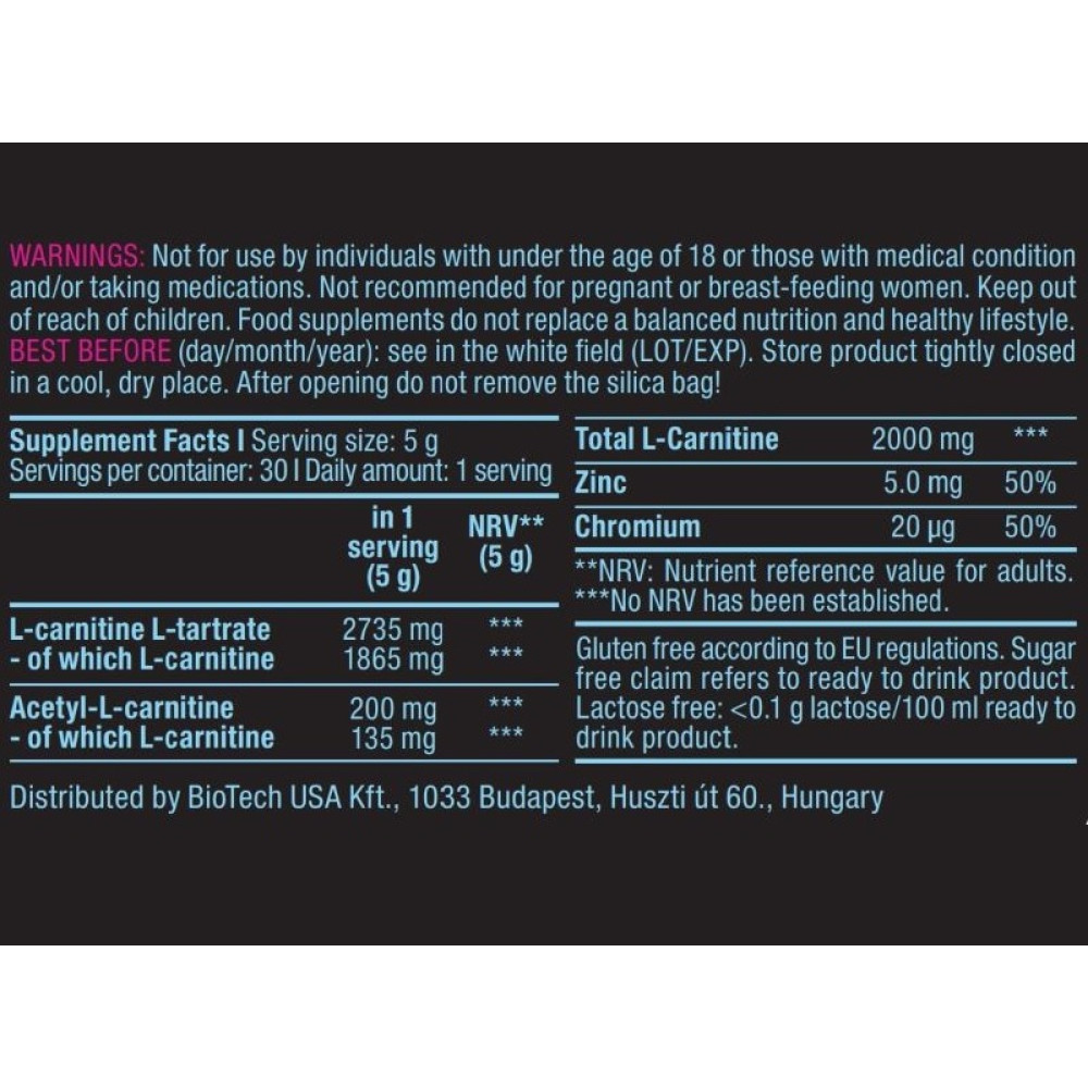Жироспалювач для спорту BioTechUSA L-Carnitine 150 g /30 servings/ Lemon Tea