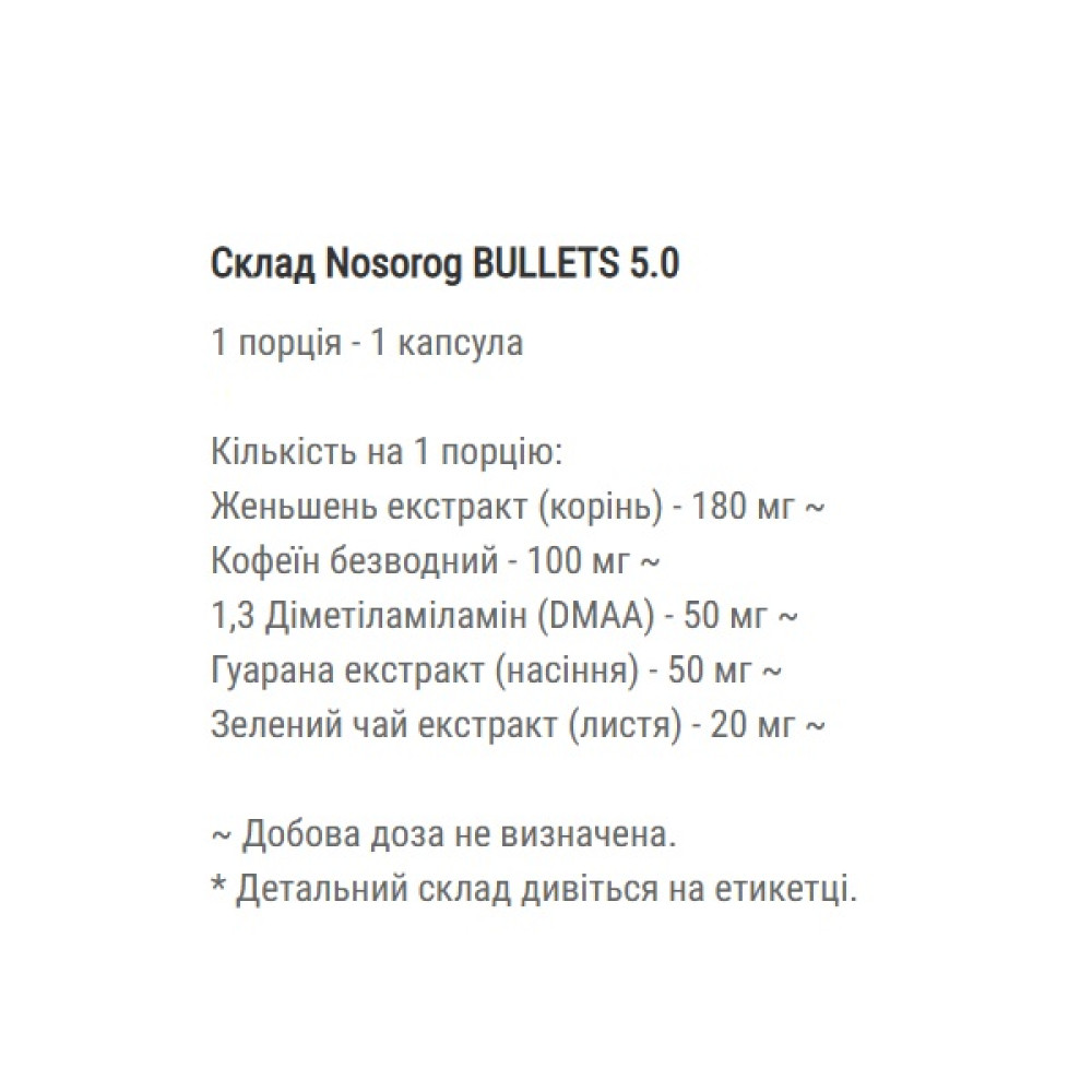Комплекс до тренування Nosorog Nutrition Bullets 5.0 60 Caps