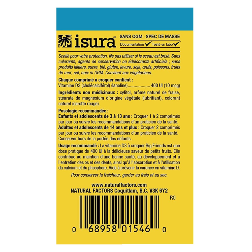 Вітамін D Natural Factors Big Friends, Chewable Vitamin D3 400 IU 250 Chewable Tabs Berry Bunch