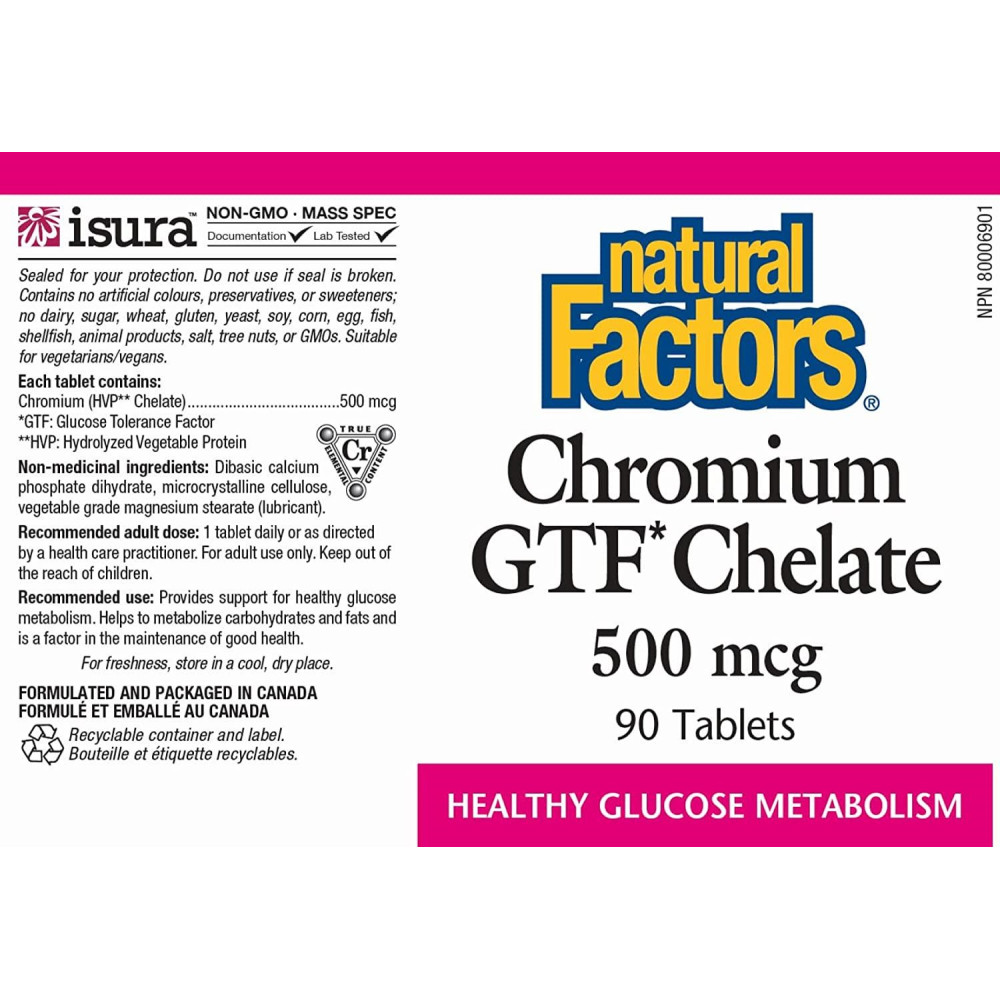 Мікроелемент Хром Natural Factors Chromium GTF Chelate 500 mcg 90 Tabs