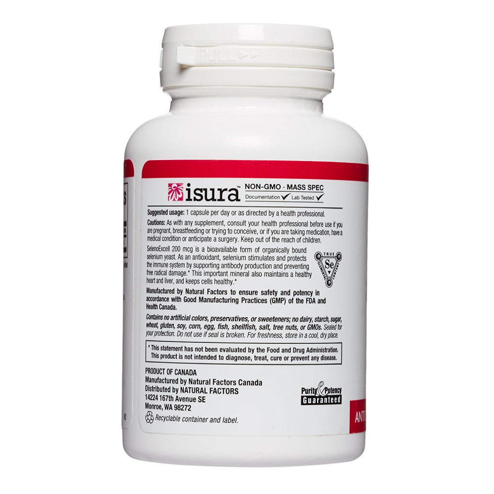 Селен Natural Factors SelenoExcell, Selenium 200 mcg 90 Caps