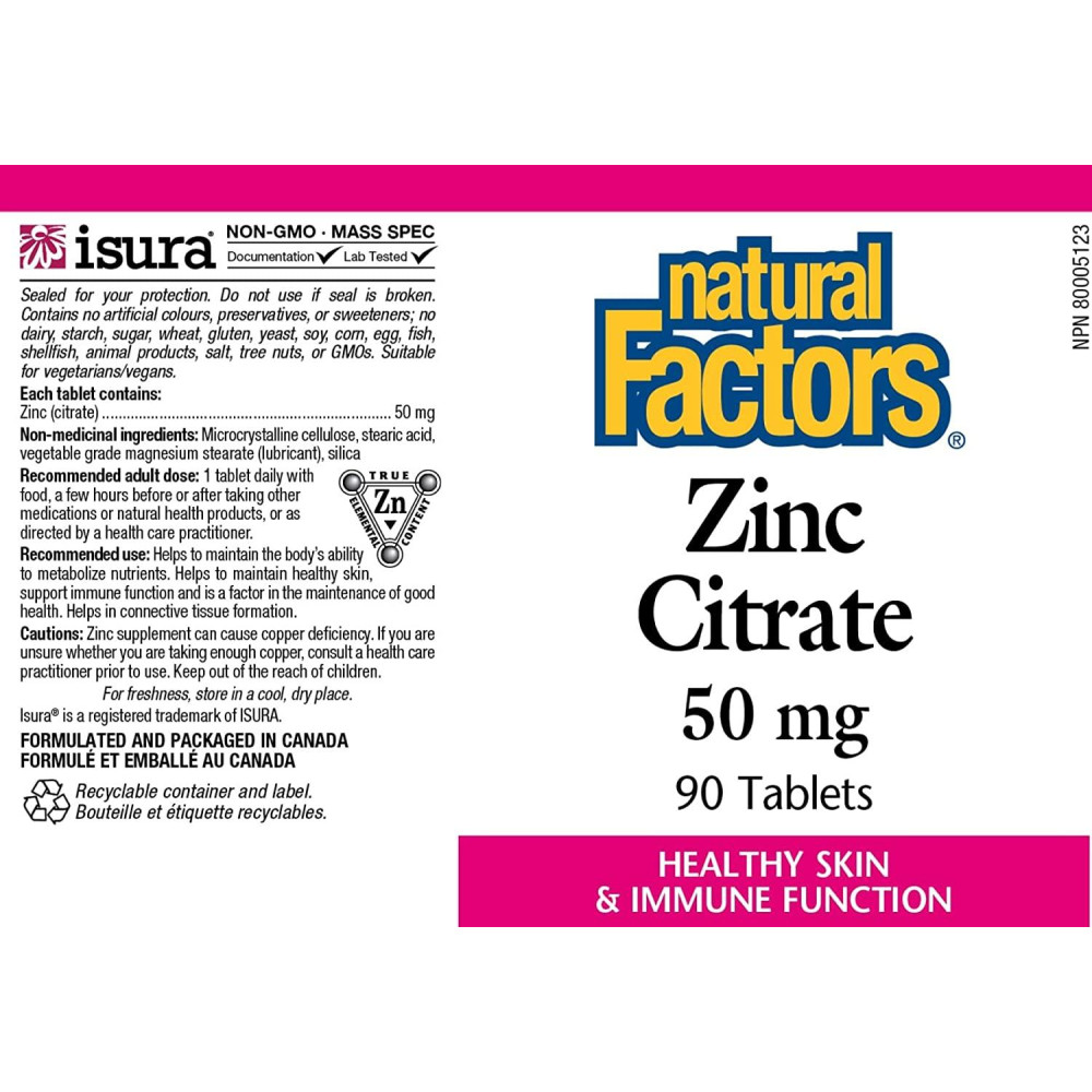 Мікроелемент Цинк Natural Factors Zinc Citrate 50 mg 90 Tabs