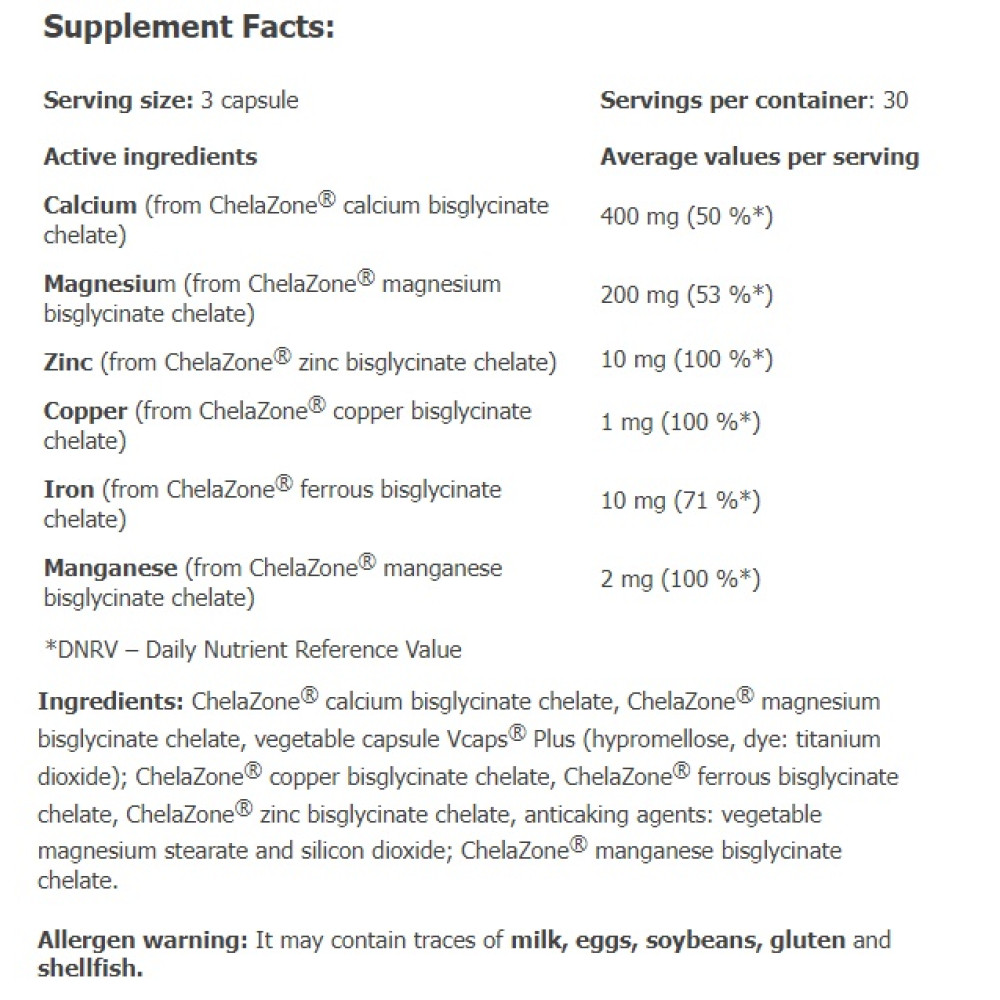 Мультимінерали для спорту Amix Nutrition ChelaZone MultiChel Complete 6 Bisglycinate Chelate 90 Veg Caps