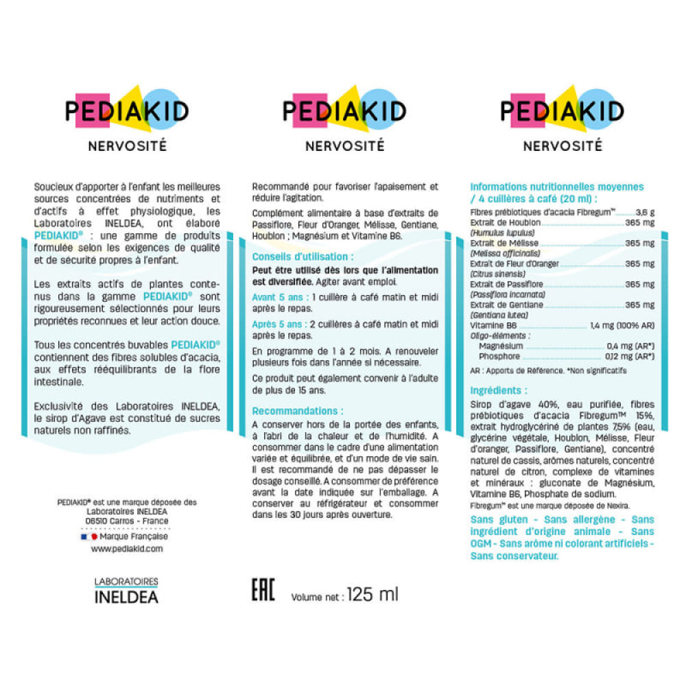 Комплекс для покращення уваги у дітей Pediakid Nervosite Sirop 125 ml Black Currant