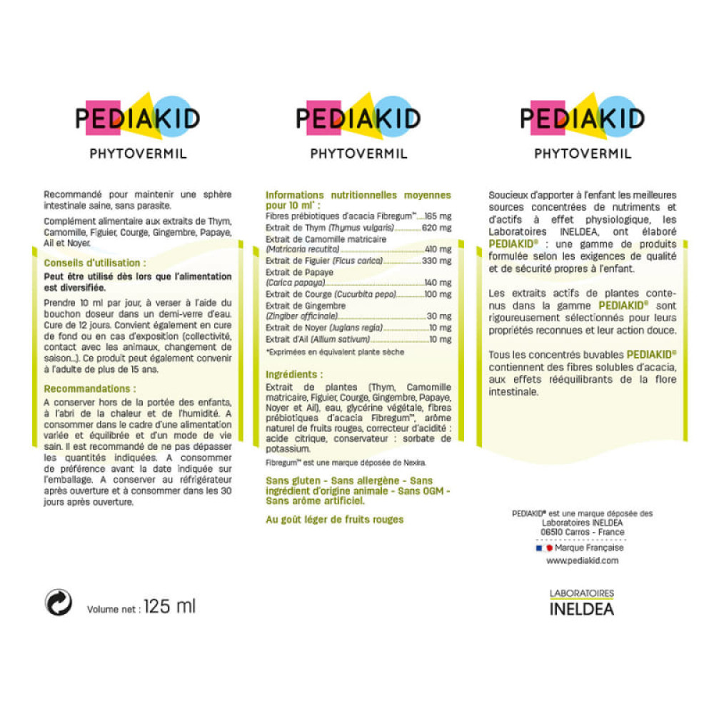 Комплекс для профілактики травлення у дітей Pediakid Phytovermil 125 ml Red berry