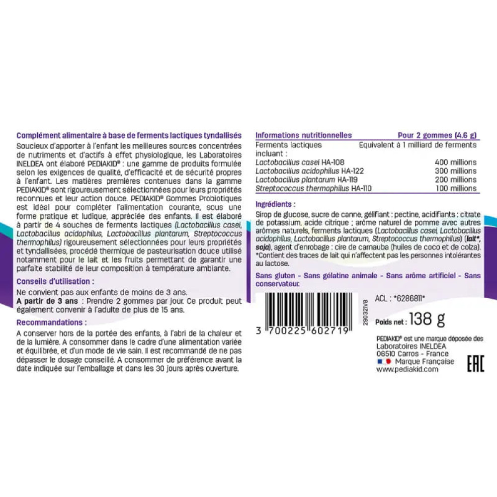 Комплекс для профілактики травлення у дітей Pediakid Gommes Probiotiques 60 Gummies