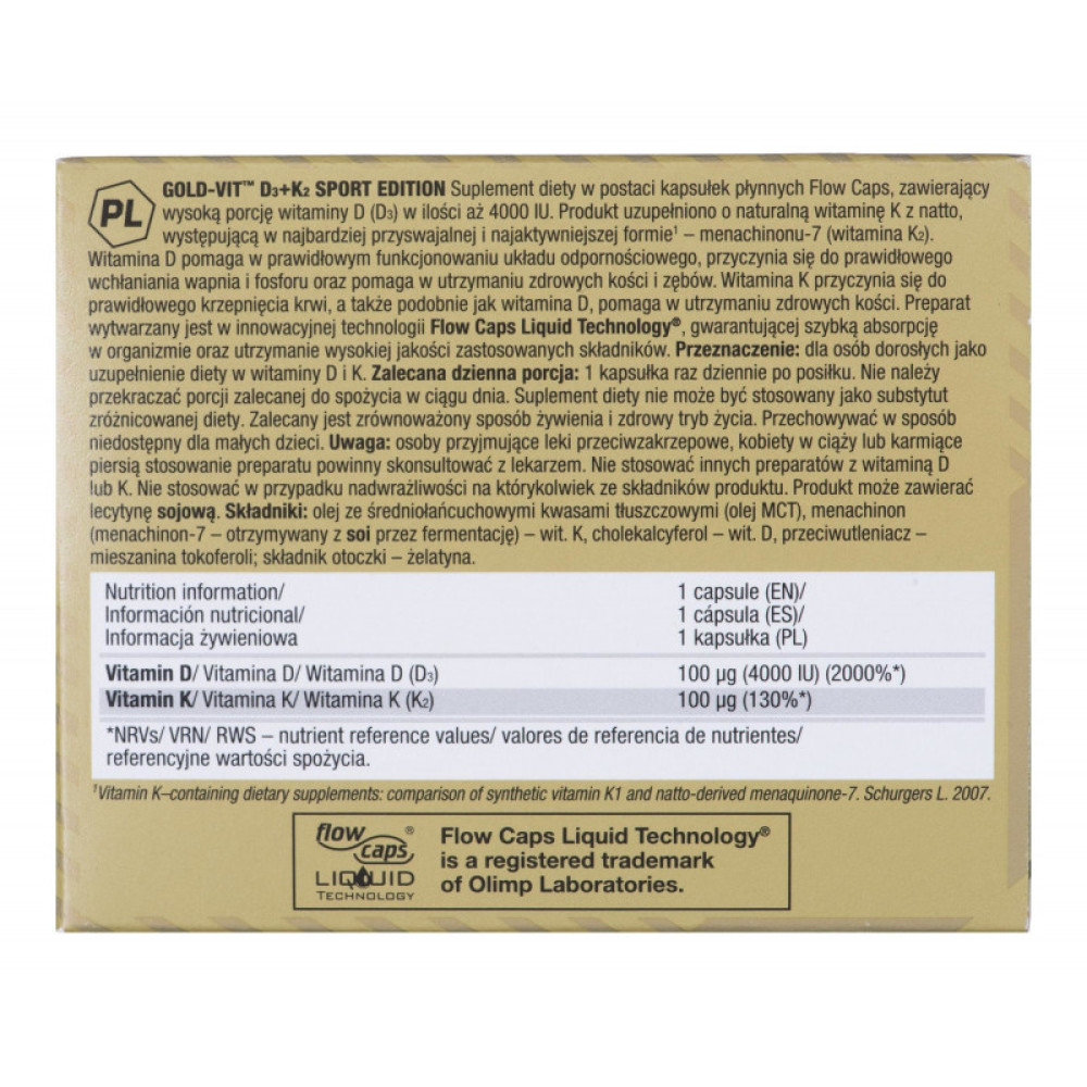 Вітамін D3+K2 для спорту Olimp Nutrition Gold-Vit D3+K2 Sport Edition 60 Caps