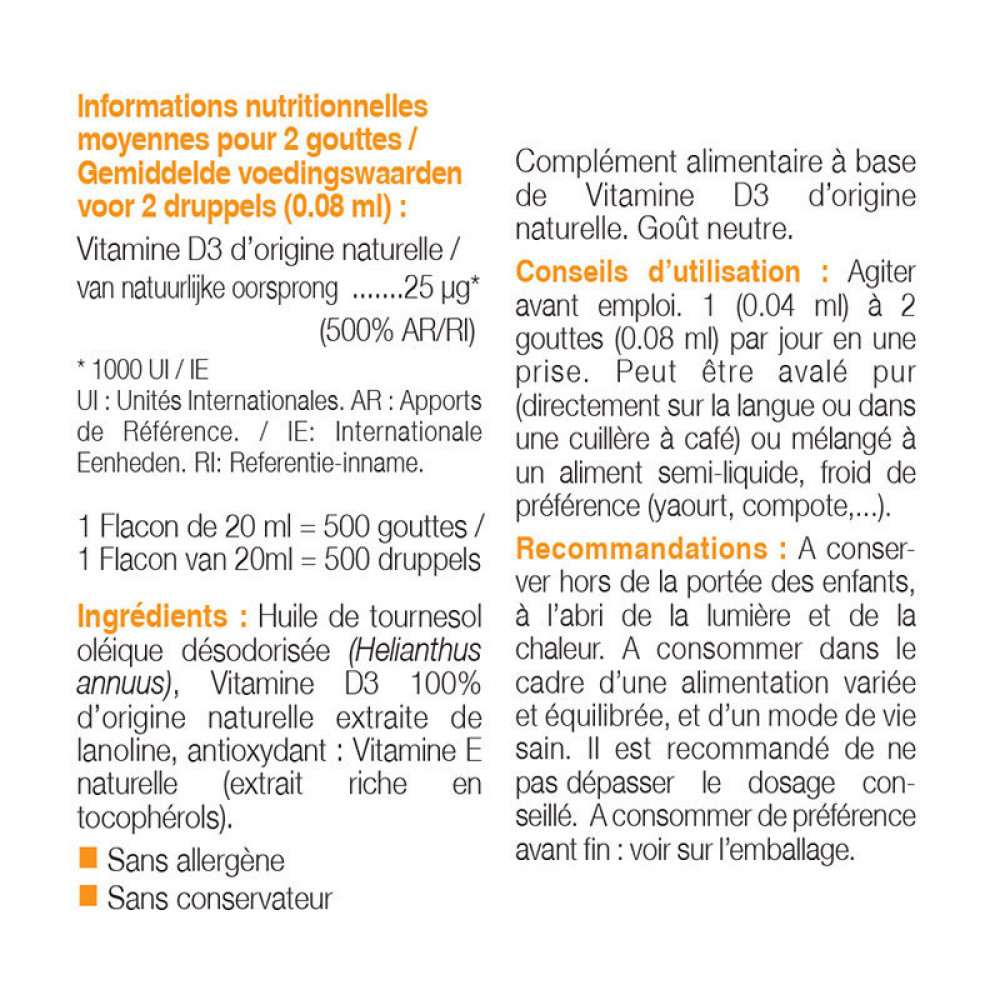 Вітамін D NUTRIEXPERT VITAMINE D3 NATURELLE 1000 UI 20 ml /500 servings/