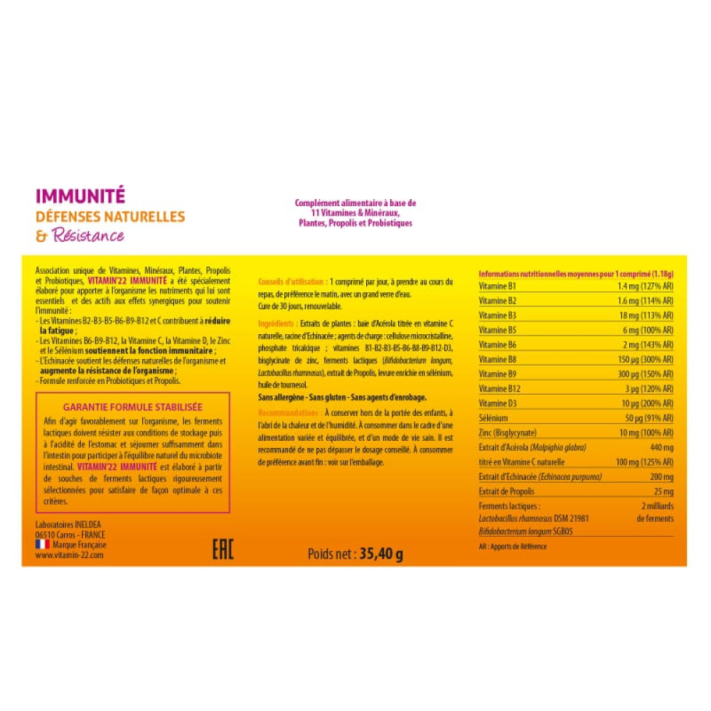 Вітамінно-мінеральний комплекс VITAMIN'22 IMMUNITE 30 Tabs