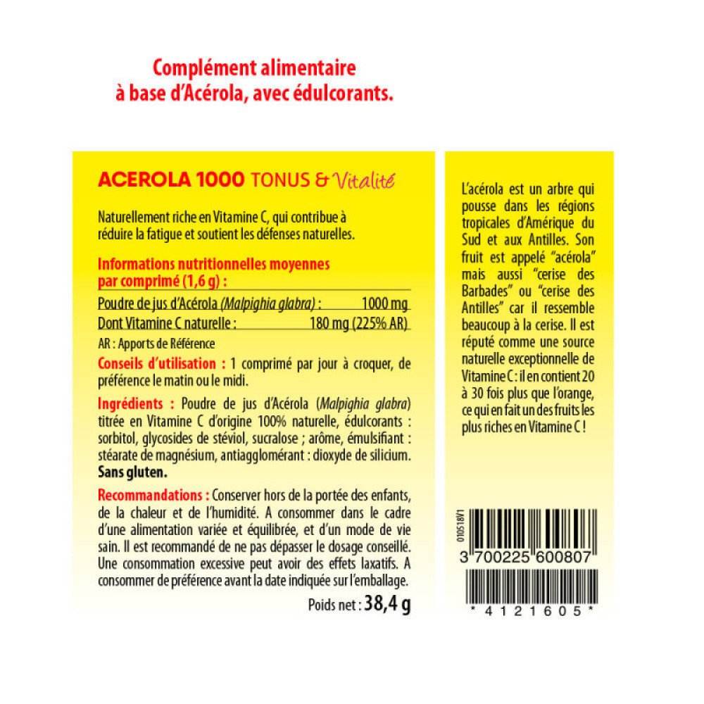 Вітамін C VITAMIN'22 ACEROLA 1000 VITAMINE C NATURELLE 24 Chewable Tabs