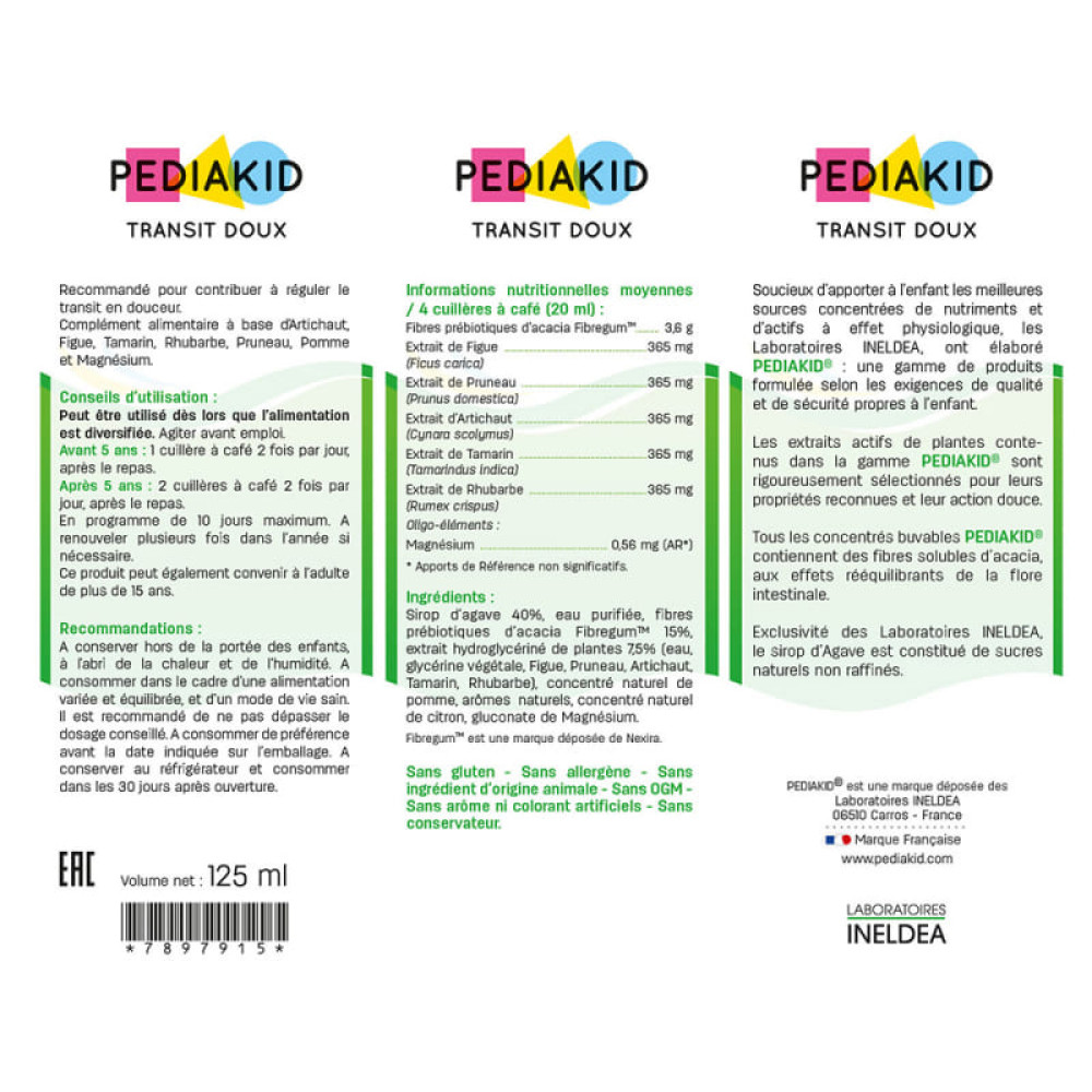Комплекс для профілактики травлення у дітей Pediakid Transit doux 125 ml /25 servings/ Apple