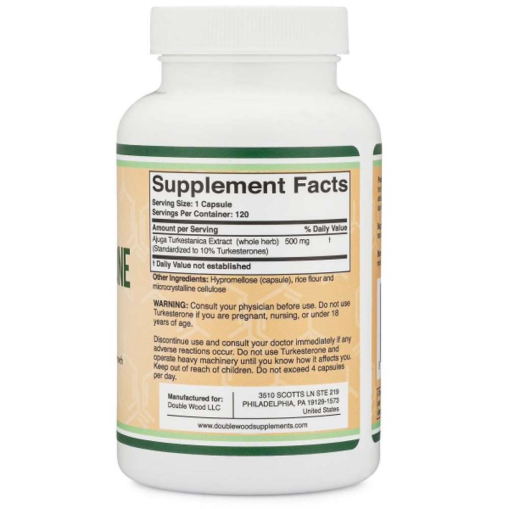 Тестостероновий комплекс Double Wood Ajuga Turkestanica Extract 500 mg Standardized to 10% Turkesterones 120 Caps