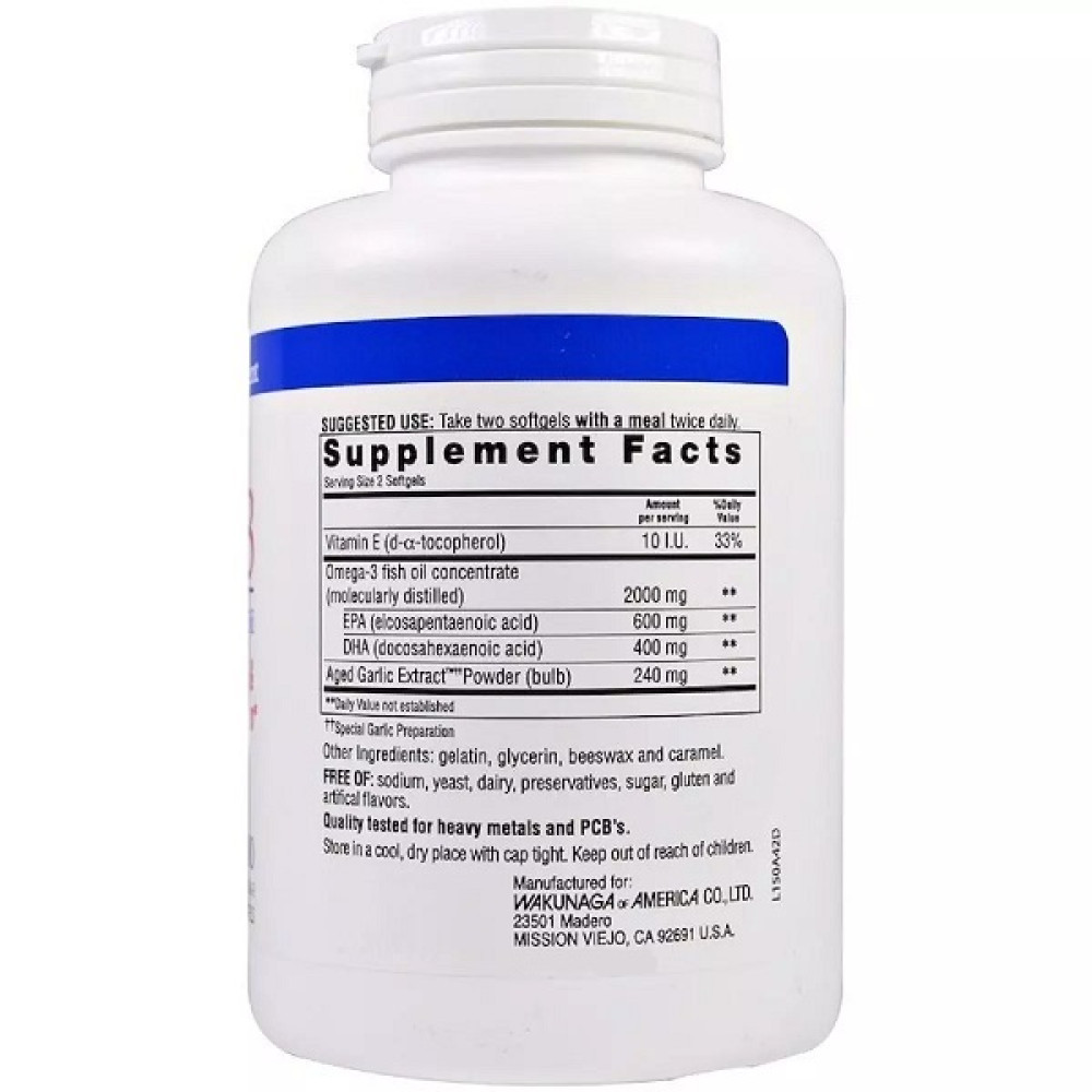 Омега 3 Kyolic Aged Garlic Extract Cholesterol & Circulation Health 180 Softgels