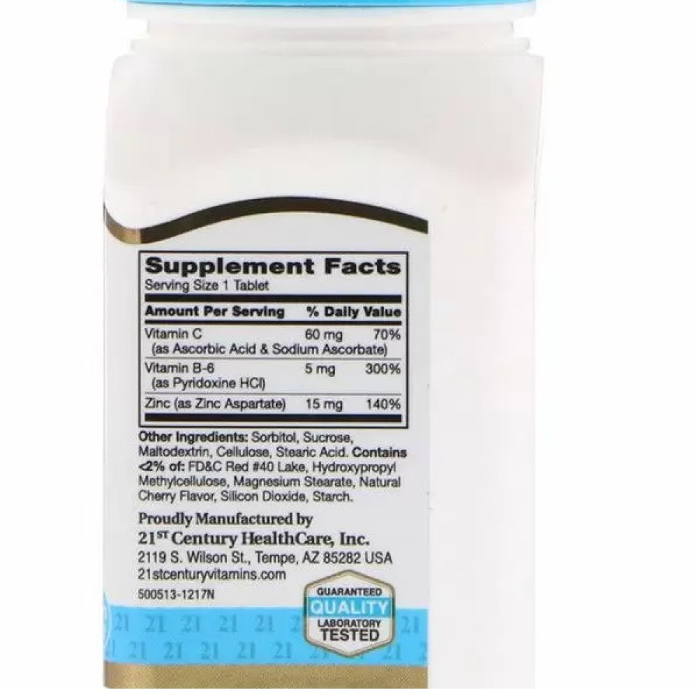 Вітамінно-мінеральний комплекс 21st Century Zinc Plus Vitamins C & B-6 90 Chewable Tabs Cherry