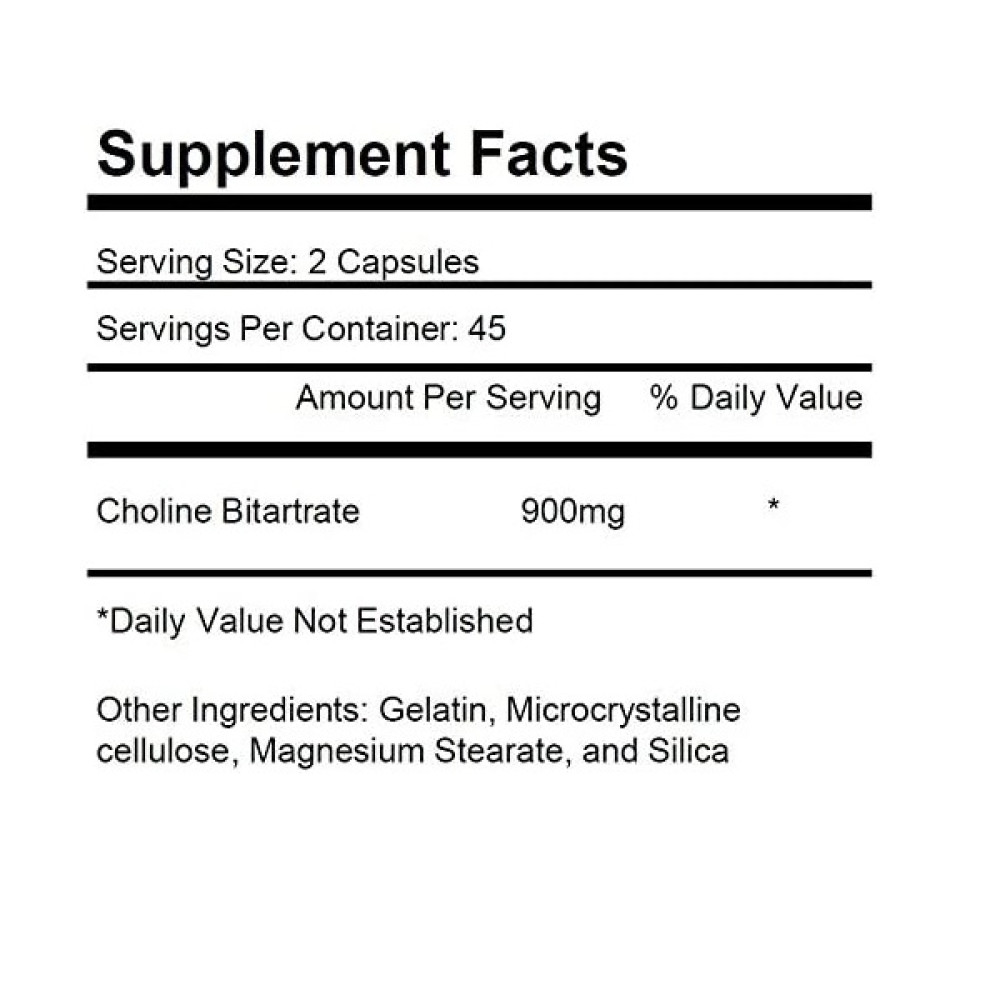 Комплекс для профілактики роботи головного мозку Krk Supplements Choline-900 (Choline Bitartrate 900 mg) 90 Caps