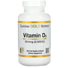 Вітамін D California Gold Nutrition Vitamin D3 2000 IU 360 Fish Softgels Вітамін D California Gold Nutrition Vitamin D3 2000 IU 360 Fish Softgels