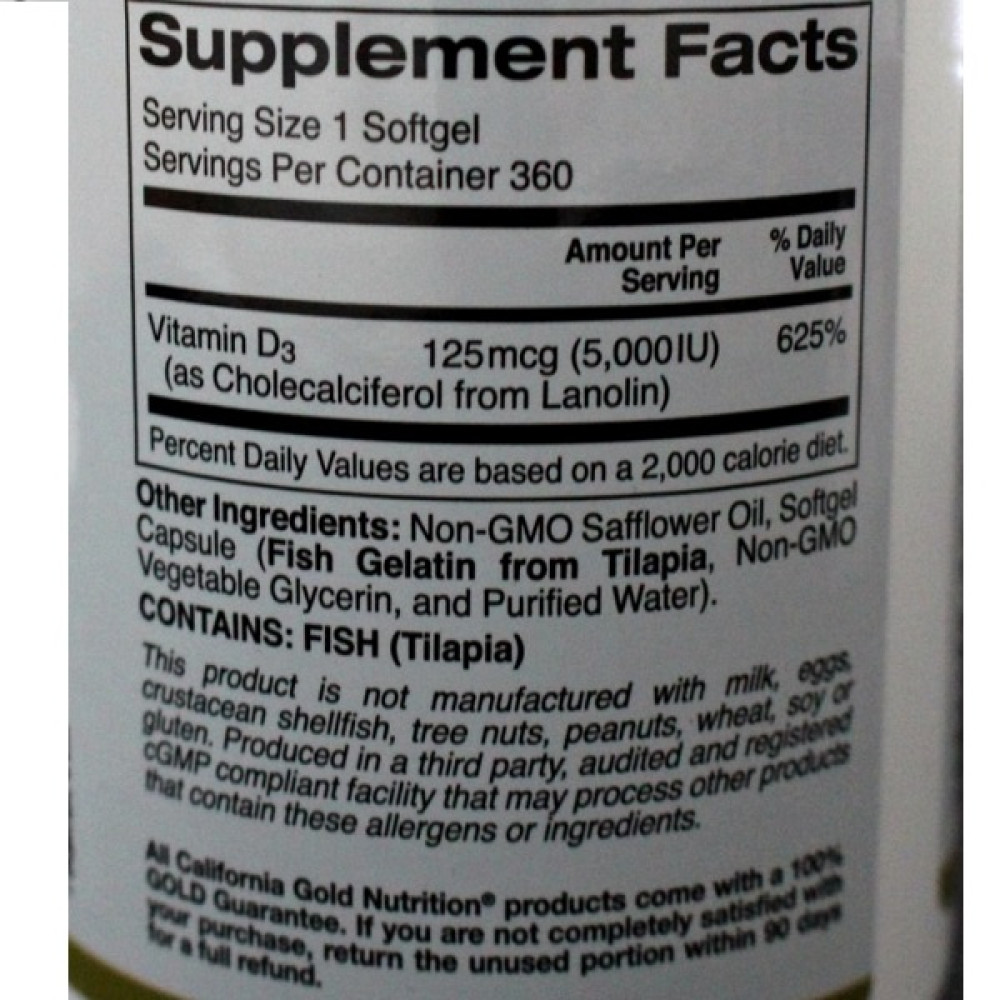 Вітамін D California Gold Nutrition Vitamin D3 2000 IU 360 Fish Softgels