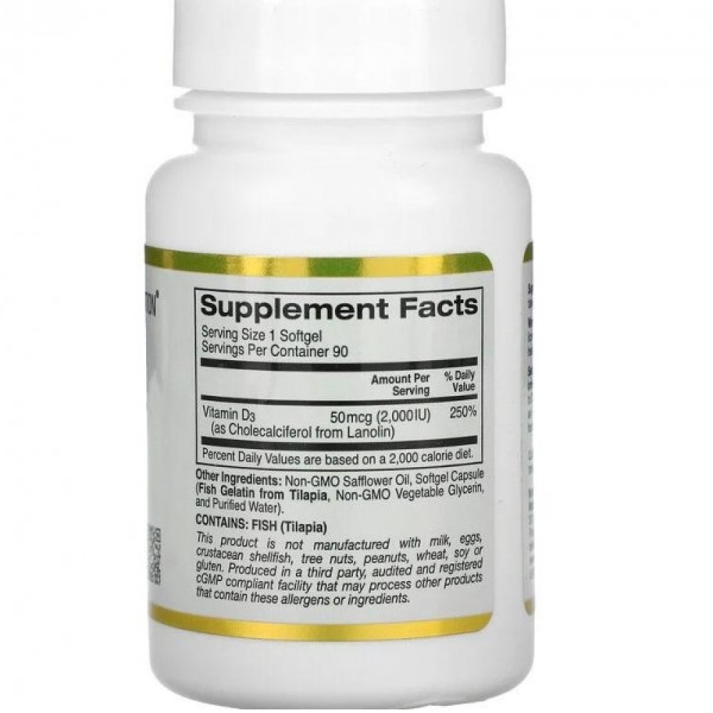 Вітамін D California Gold Nutrition Vitamin D3 2000 IU 90 Fish Softgels