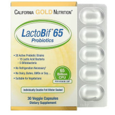 Пробіотик California Gold Nutrition LactoBif 65 Probiotics, 65 Billion CFU 30 Veg Caps