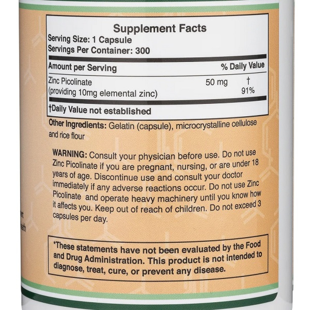 Мікроелемент Цинк Double Wood Zinc Picolinate 50 mg 300 Caps