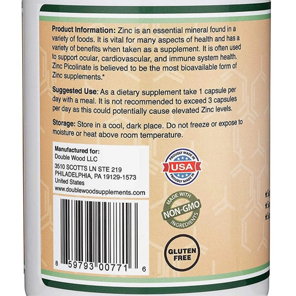 Мікроелемент Цинк Double Wood Zinc Picolinate 50 mg 300 Caps