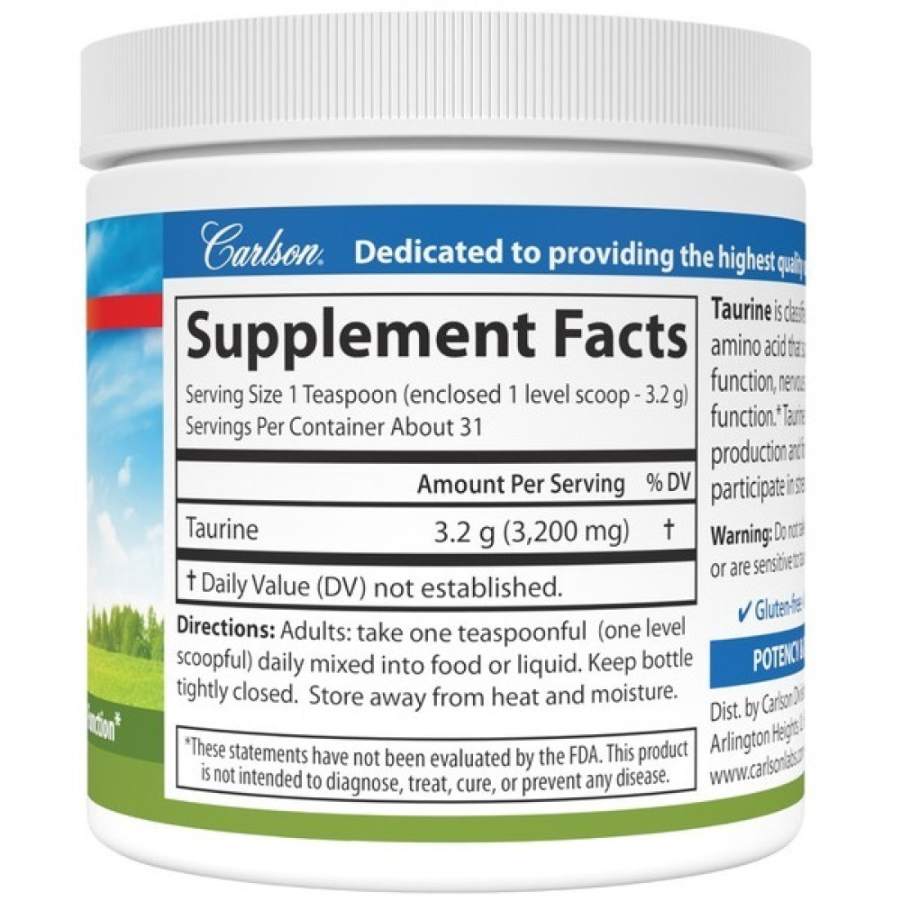 Таурін Carlson Labs Taurine Powder 100 g /31 servings/ Unflavored