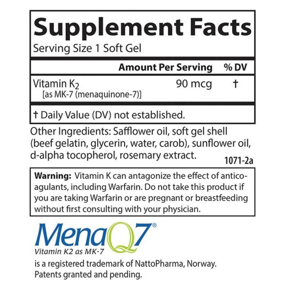 Вітамін K Carlson Labs Vitamin K2 MK-7 90 mcg 60 Soft Gels