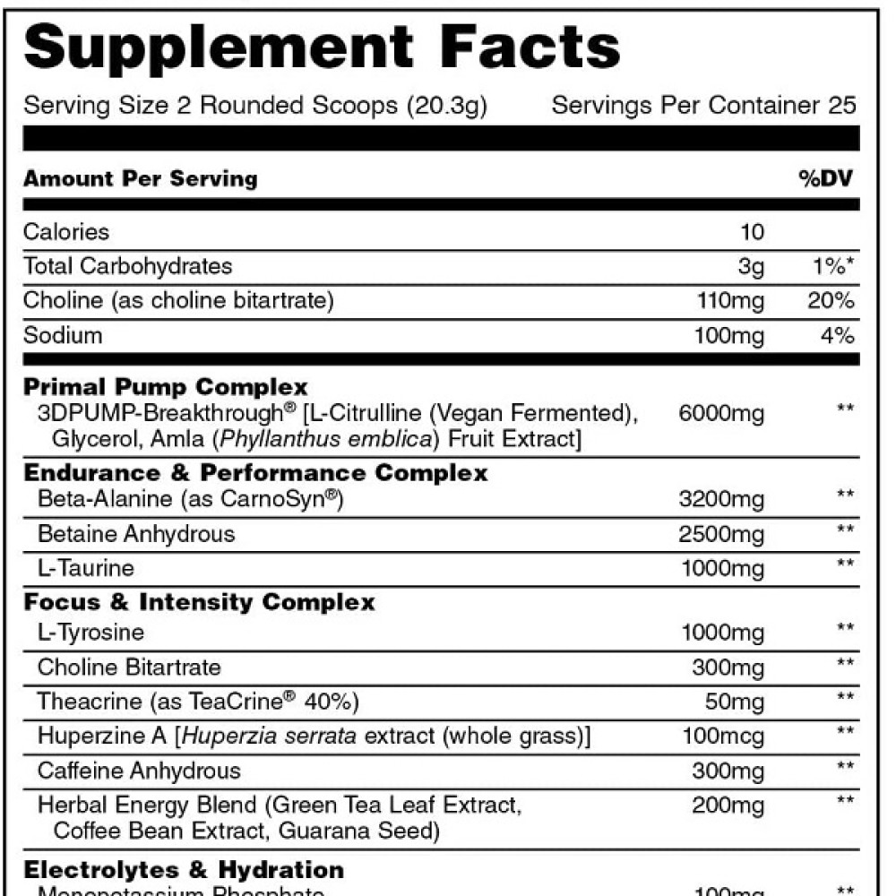 Комплекс до тренування Universal Nutrition Animal Primal Powder, Preworkout 507,5 g /25 servings/ Strawberry Watermelon