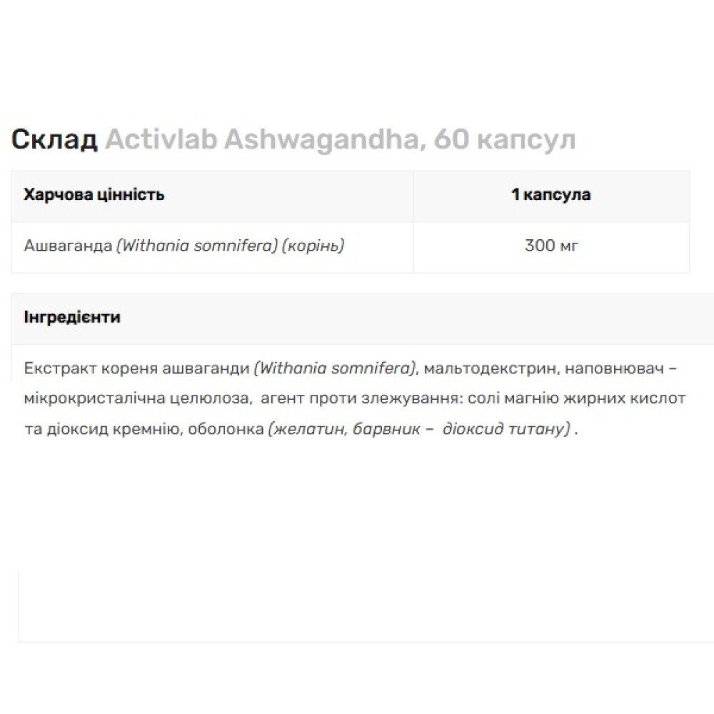 Ашфаганда для спорту Activlab Ashwagandha 60 Caps