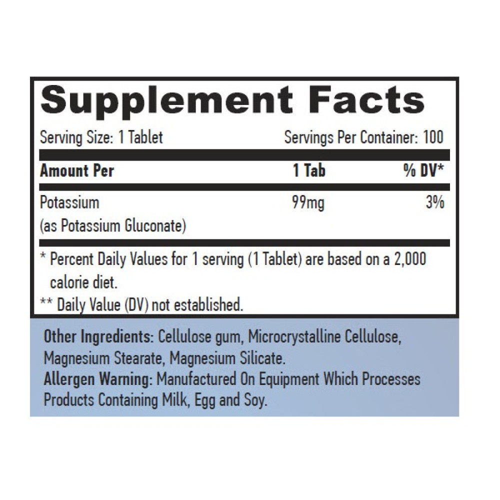 Мікроелемент Калій Haya Labs Potassium Gluconate 99 mg 100 Tabs