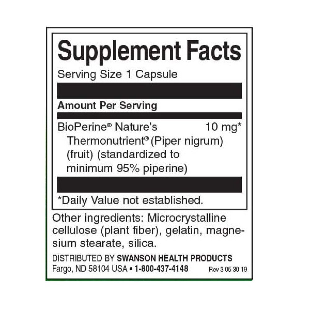 Комплекс для травлення Swanson BioPerine 10 mg 60 Caps