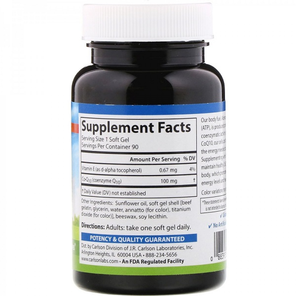 Коензим Carlson Labs CoQ10 100 mg 30 Soft Gels
