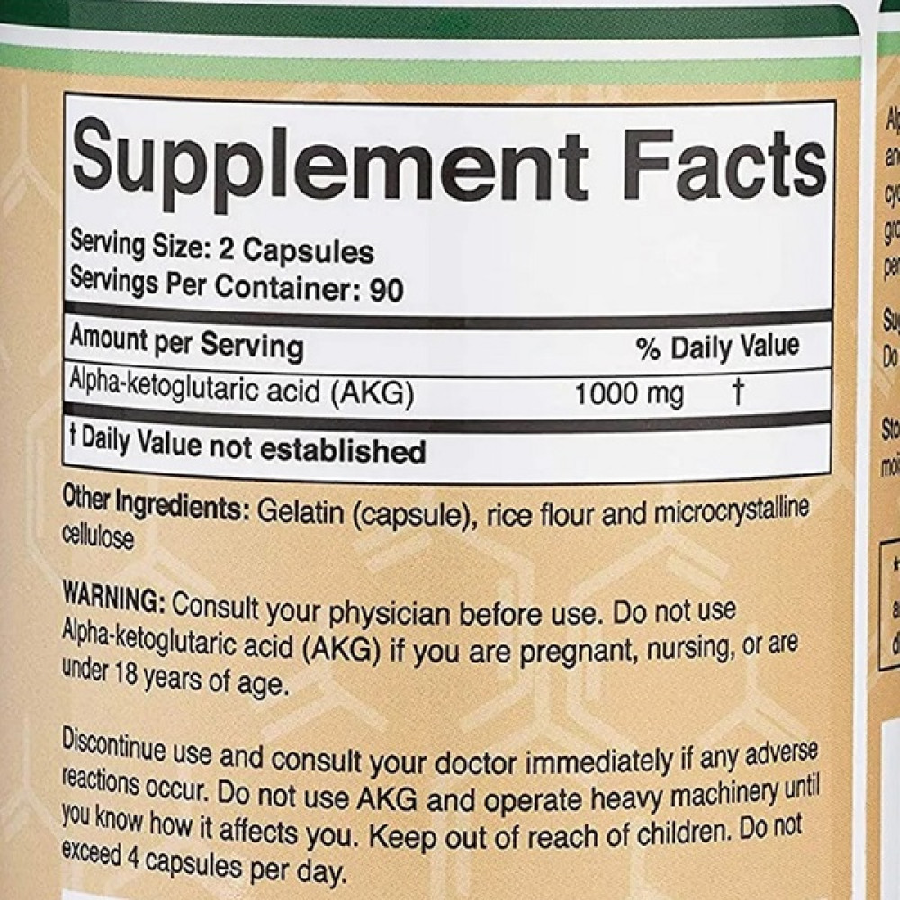 Антиоксидант Double Wood Alpha-Ketoglutaric Acid (AKG) 1000 mg (2 caps per serving) 180 Caps