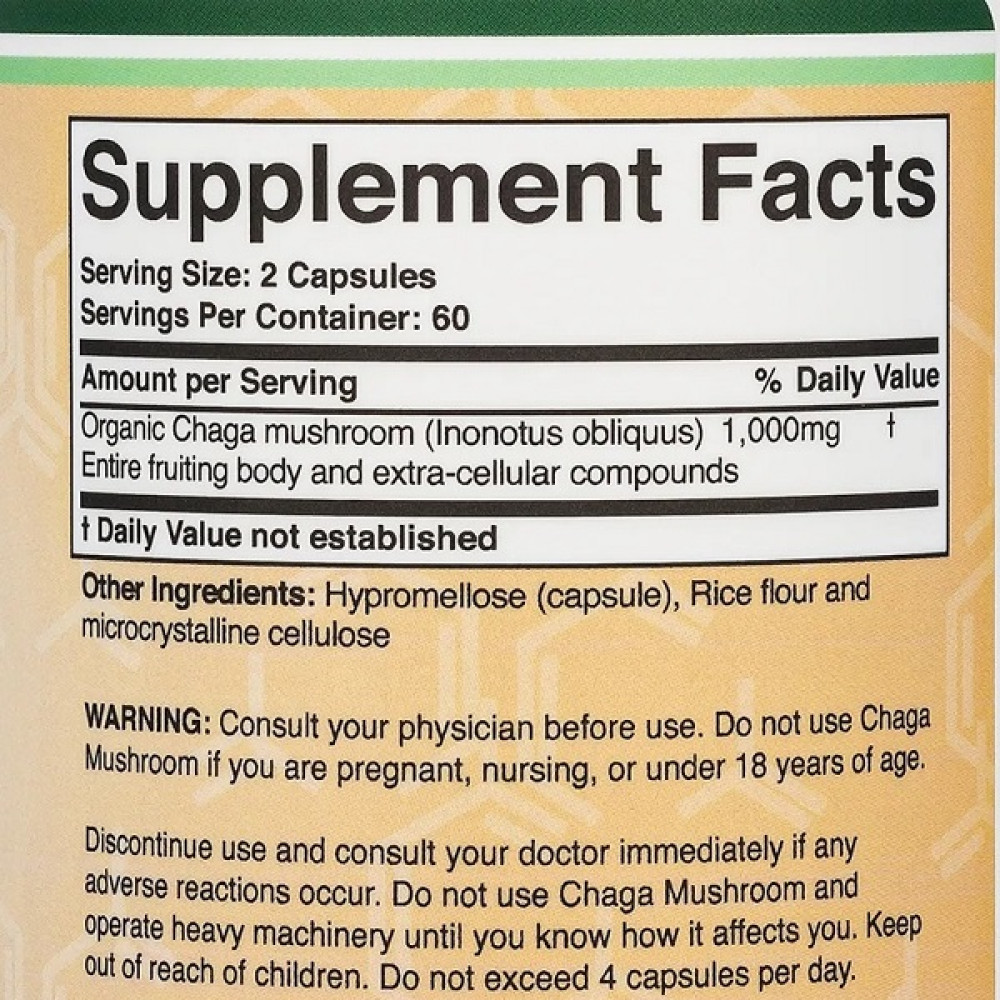 Грибний комплекс Double Wood Chaga Mushroom 1000 mg (2 caps per serving) 120 Caps