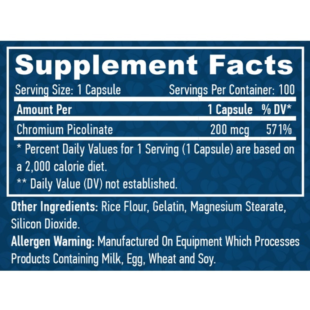 Мікроелемент Хром Haya Labs Chromium Picolinate 200 mg 100 Caps