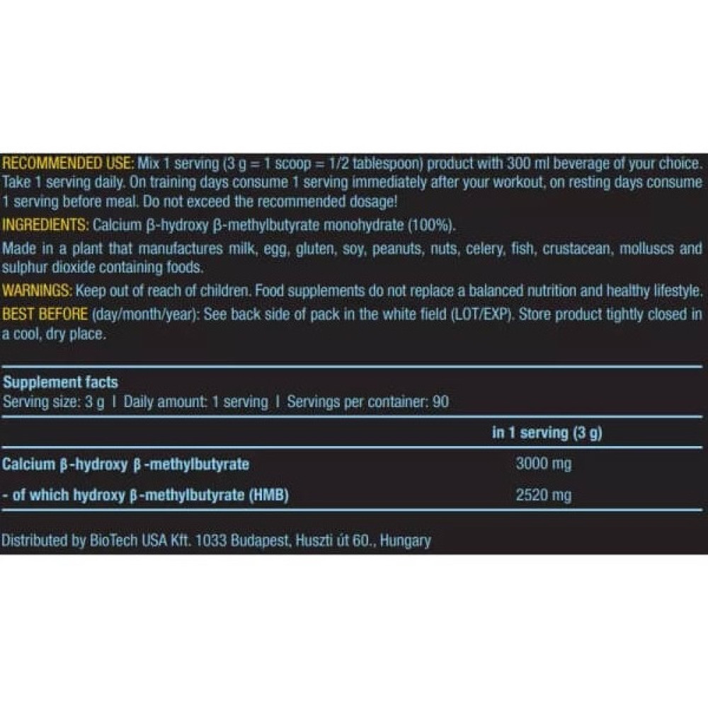 Комплекс після тренування BioTechUSA Ca-HMB 3000 270 g /90 servings/ Unflavored