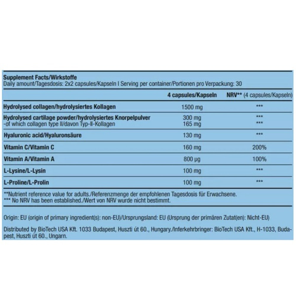 Хондропротектор (для спорту) BioTechUSA Hyaluronic Collagen 120 Caps