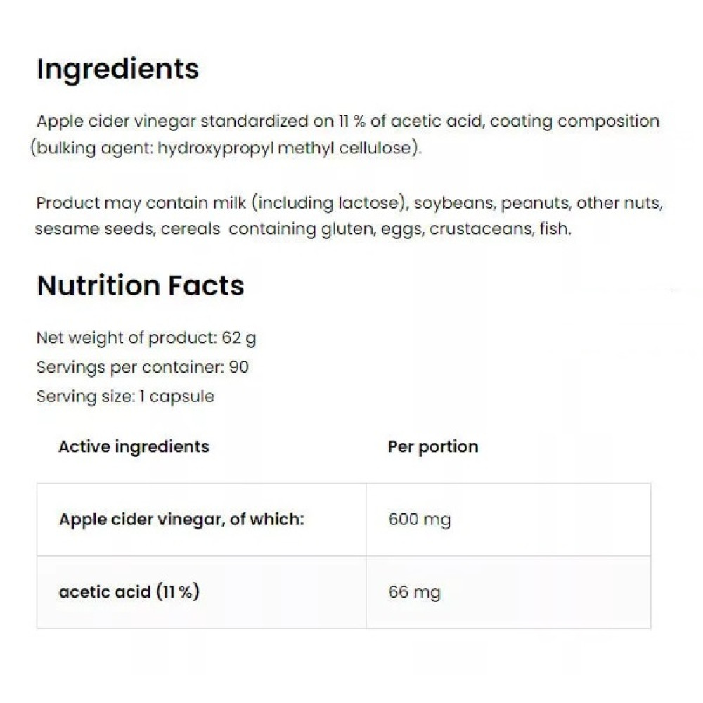 Яблучний оцет OstroVit Apple Cider Vinegar VEGE 90 Caps