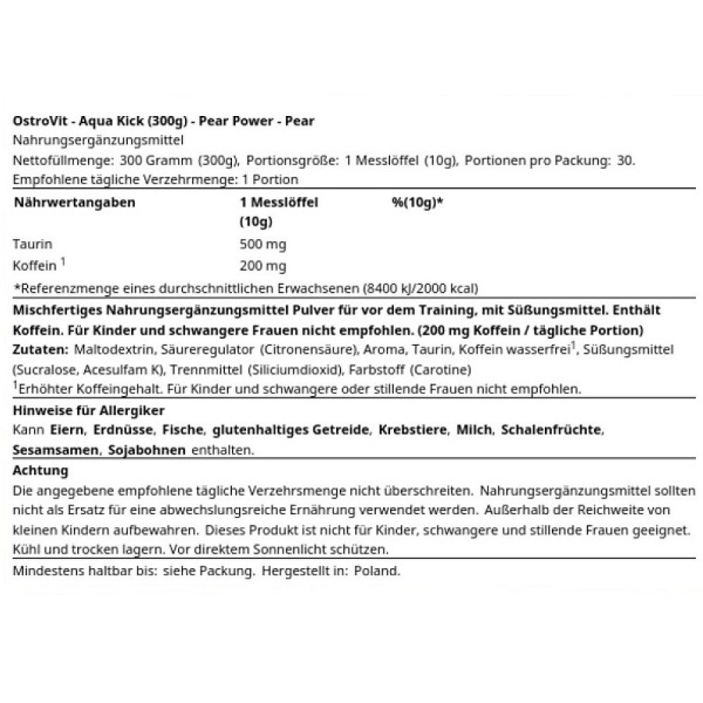 Амінокомплекс для спорту OstroVit Aqua Kick Pear Power 300 g /30 servings/ Pear